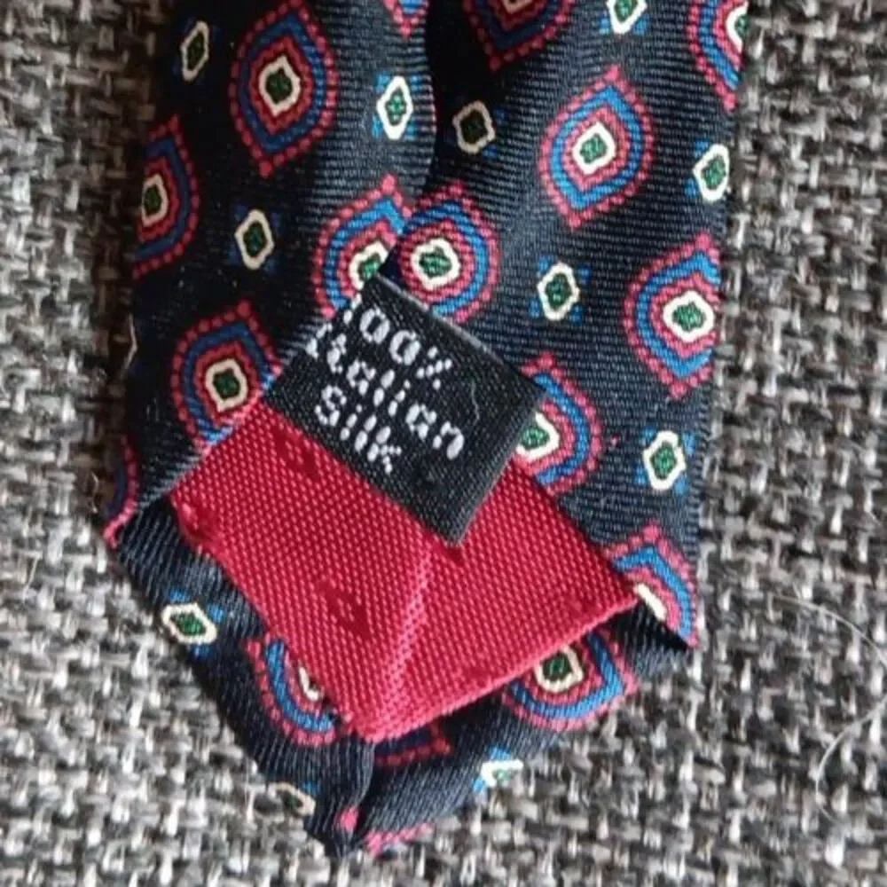 Tie 70s 80s 90s Y2K Mens Potomac Collections Silk Black Red Blue 4 Wide 54 Long